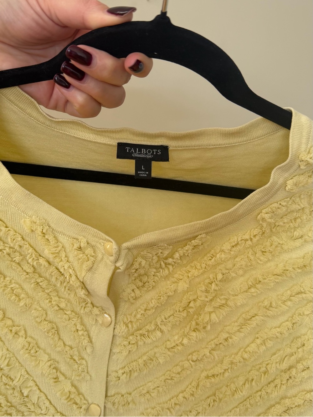 Talbots Yellow Ruffle Cardigan Sweater - Picture 3 of 5